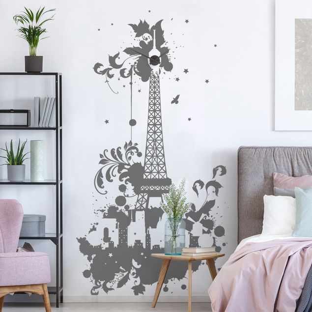 Paris wall decal Eiffel Tower with tendrils design