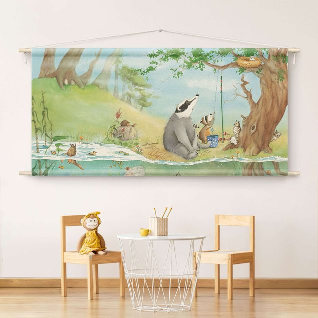 modern tapestry wall hanging Wassili Raccoon - A Lift for Elsa
