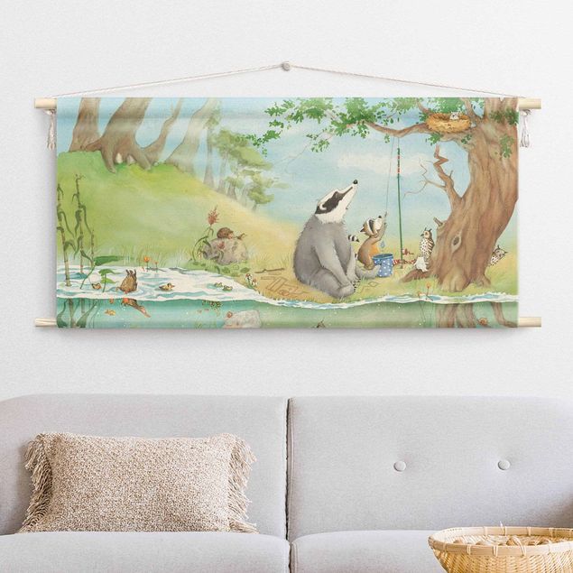 extra large wall tapestry Wassili Raccoon - A Lift for Elsa