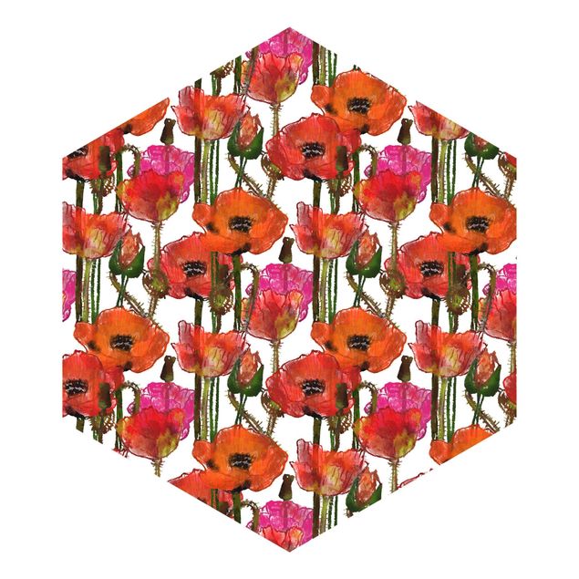 Self-adhesive hexagonal wall mural - Field Of Poppies