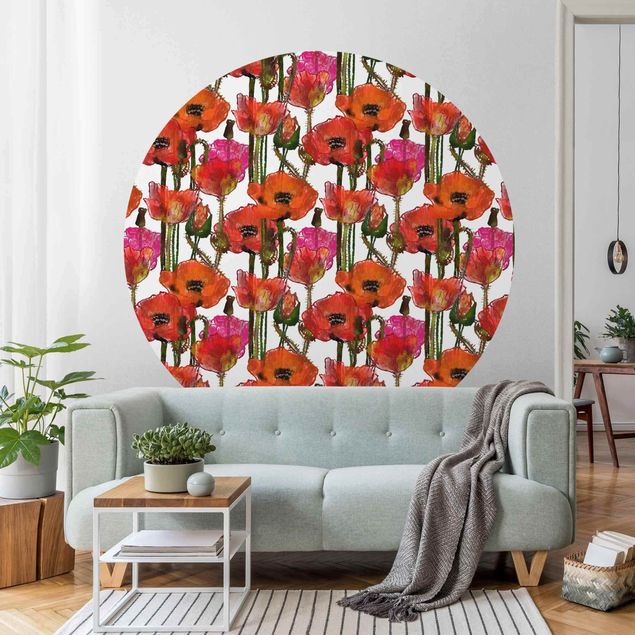 Self-adhesive round wallpaper - Field Of Poppies