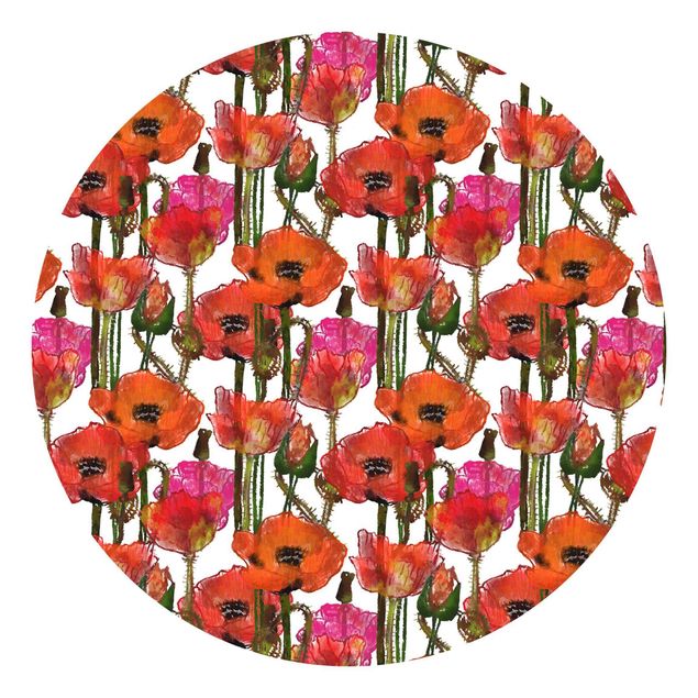 Self-adhesive round wallpaper - Field Of Poppies