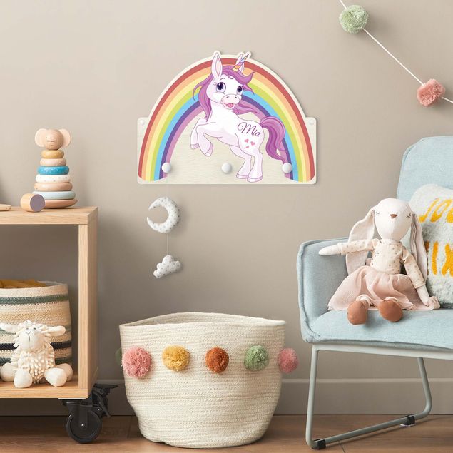 Coat rack for children - Unicorn Rainbow With Customised Name
