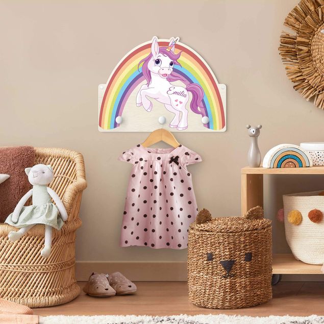 Coat rack for children - Unicorn Rainbow With Customised Name