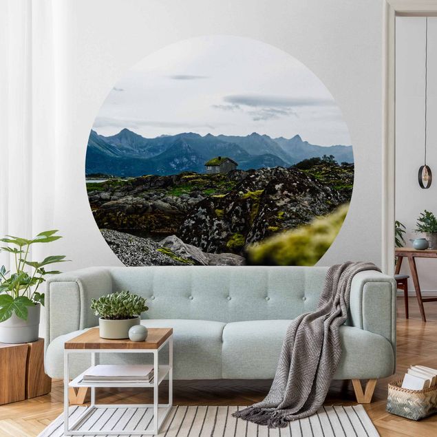 Self-adhesive round wallpaper - Desolate Hut In Norway