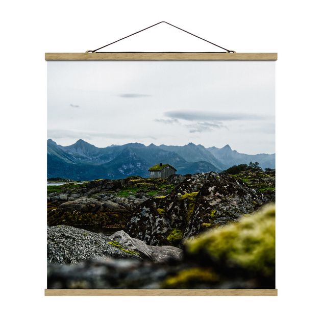 Fabric print with poster hangers - Desolate Hut In Norway - Square 1:1