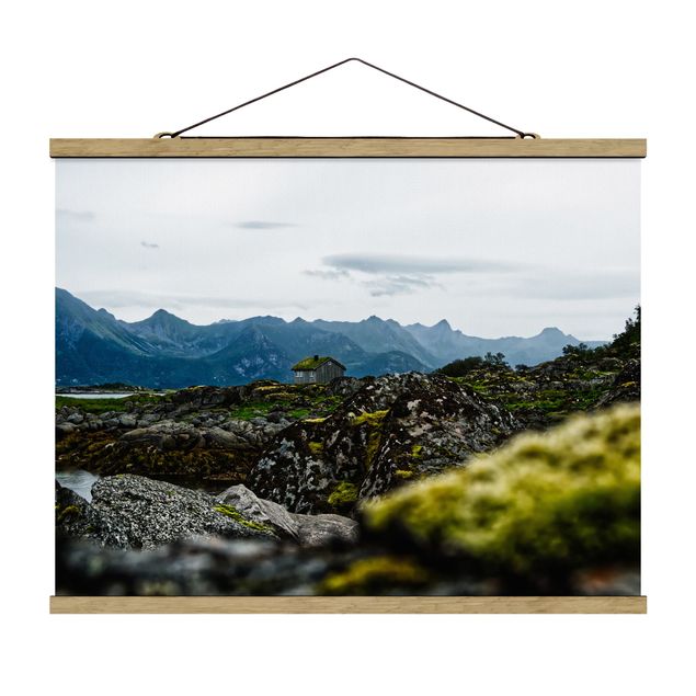 Fabric print with poster hangers - Desolate Hut In Norway - Landscape format 4:3