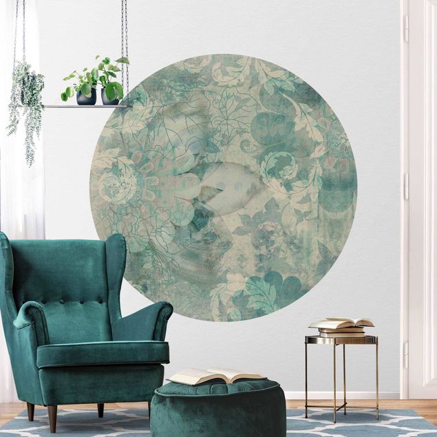 Self-adhesive round wallpaper - Ice Flowers