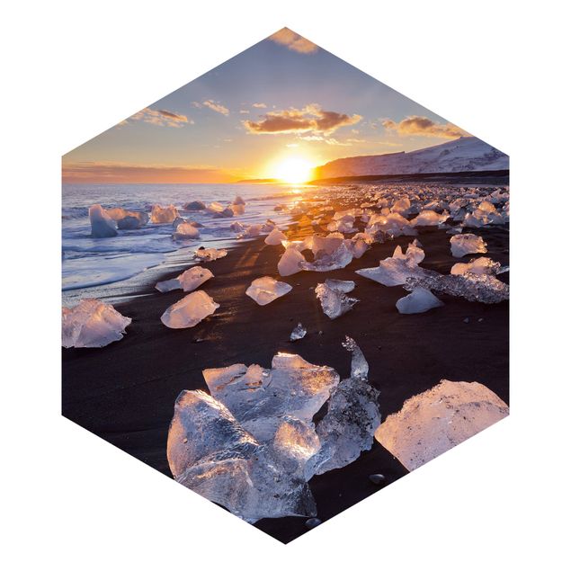 Self-adhesive hexagonal pattern wallpaper - Chunks Of Ice On The Beach Iceland