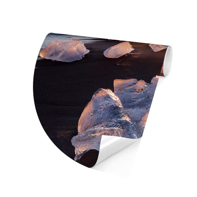 Self-adhesive round wallpaper beach - Chunks Of Ice On The Beach Iceland