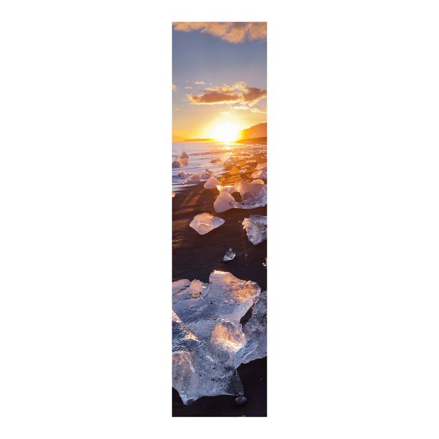Sliding panel curtains set - Chunks Of Ice On The Beach Iceland