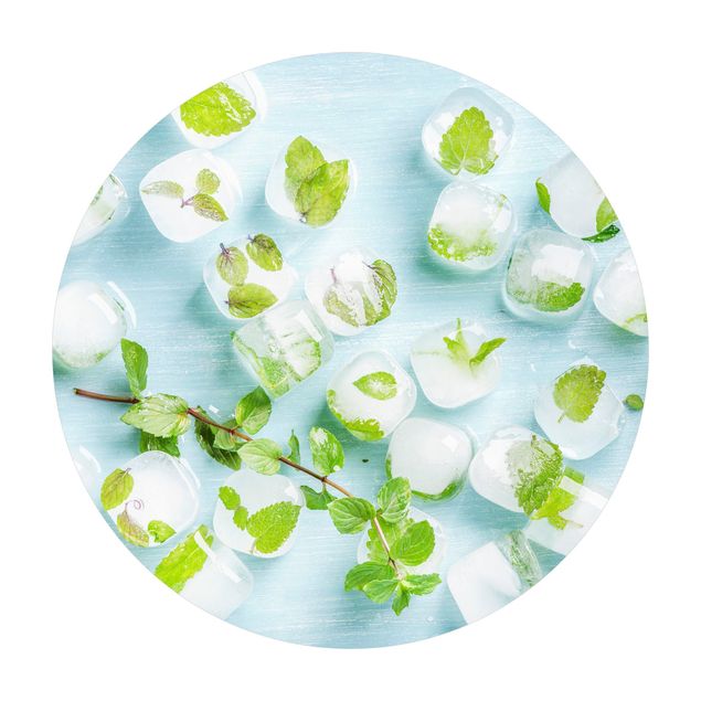 Vinyl Floor Mat round - Ice Cubes With Mint Leaves