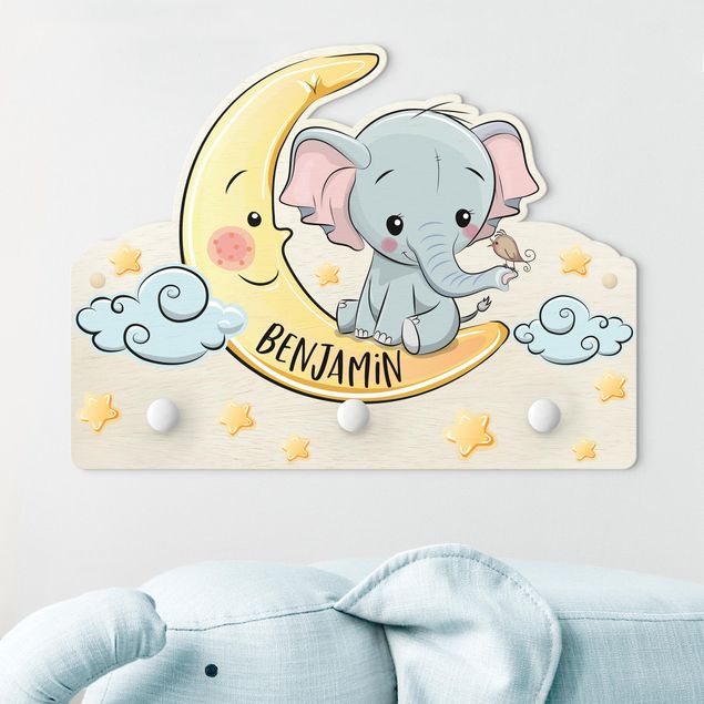 Coat rack for children - Elephant Moon With Customised Name