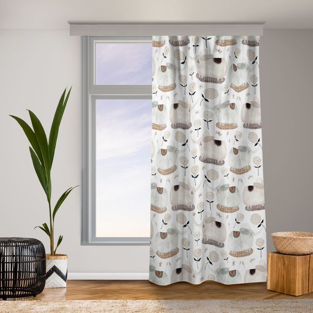 contemporary curtains Elephants and Flowers