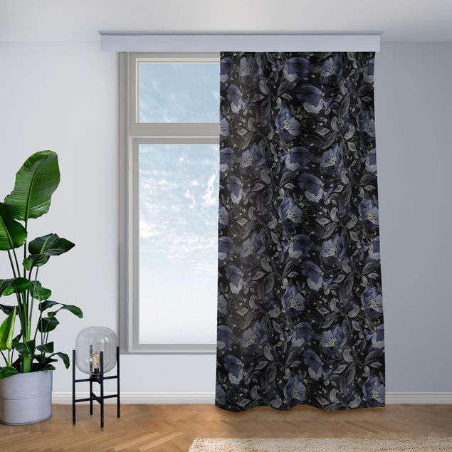 Modern Curtains Elegant Flower Pattern Dark