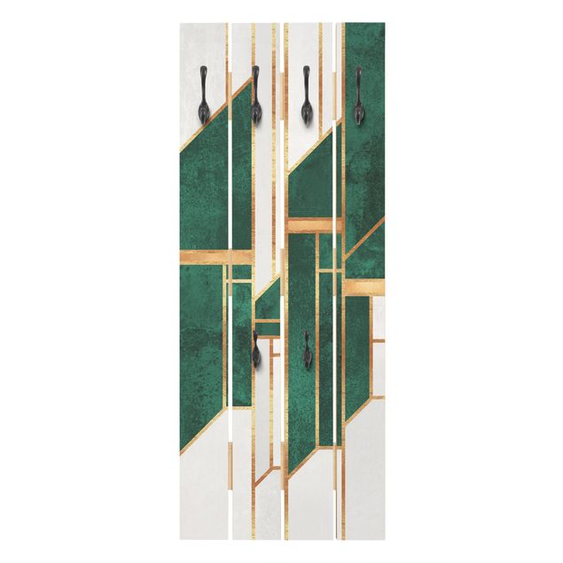 Wooden coat rack - Emerald And gold Geometry