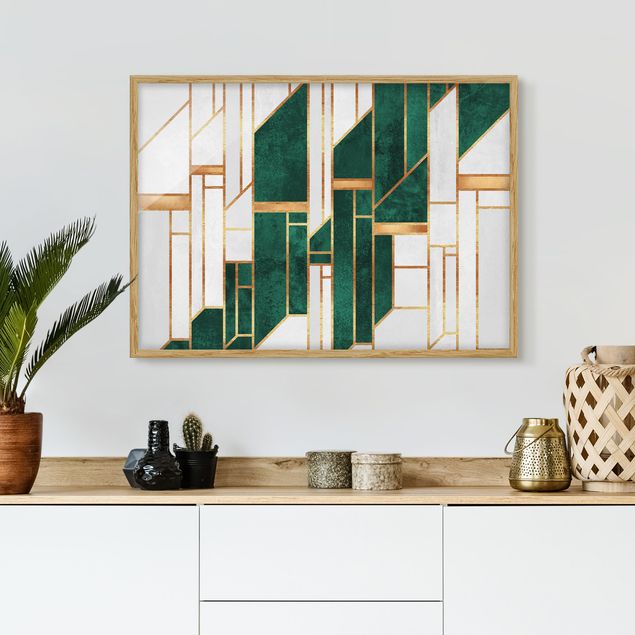 Framed poster - Emerald And gold Geometry