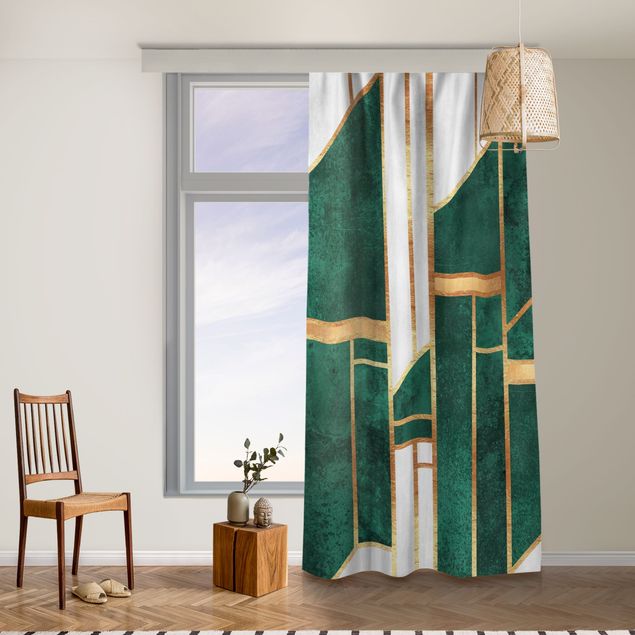 horizontal striped curtains Emerald And gold Geometry