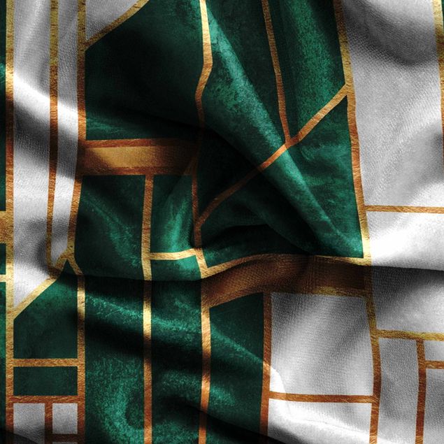 patterned drapes Emerald And gold Geometry