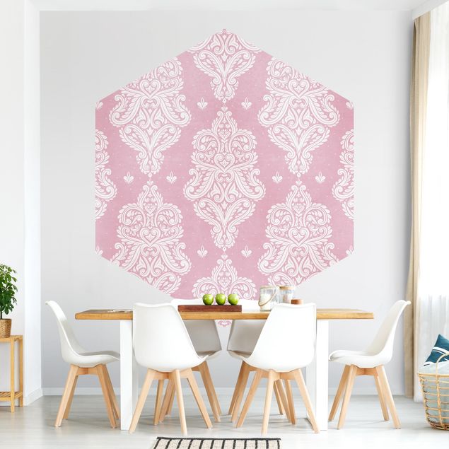 Self-adhesive hexagonal pattern wallpaper - Strawberry Pink Baroque Pattern