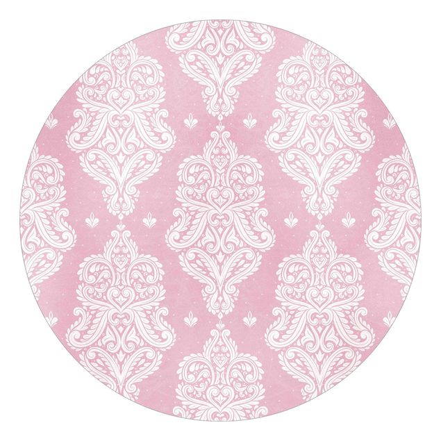 Self-adhesive round wallpaper - Strawberry Pink Baroque Pattern