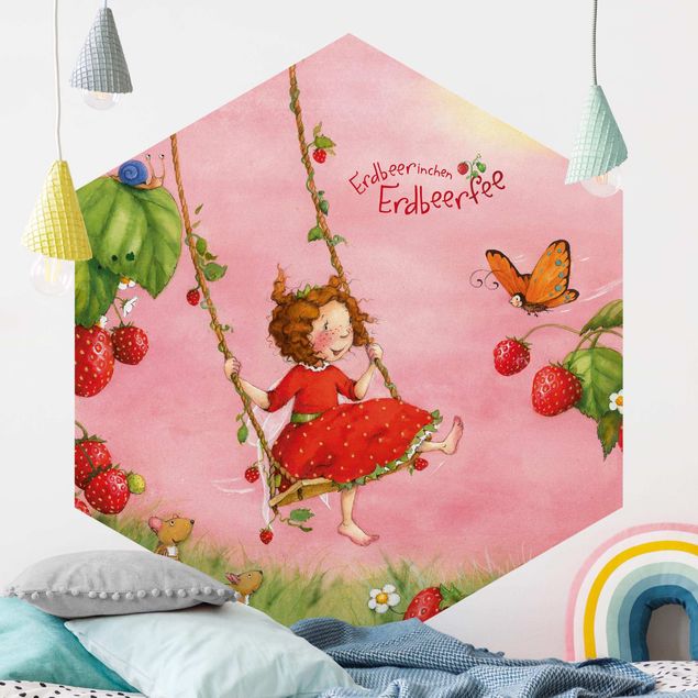 Hexagonal wall mural The Strawberry Fairy - Tree Swing