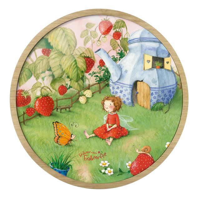 Circular framed print - Little Strawberry Strawberry Fairy - In The Garden