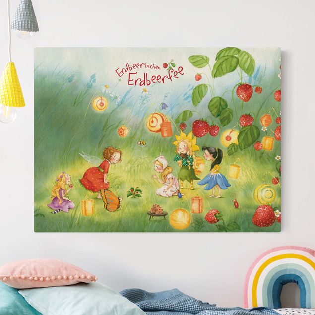 Natural canvas print - Little Strawberry Strawberry Fairy - Lanterns - Landscape format 4:3