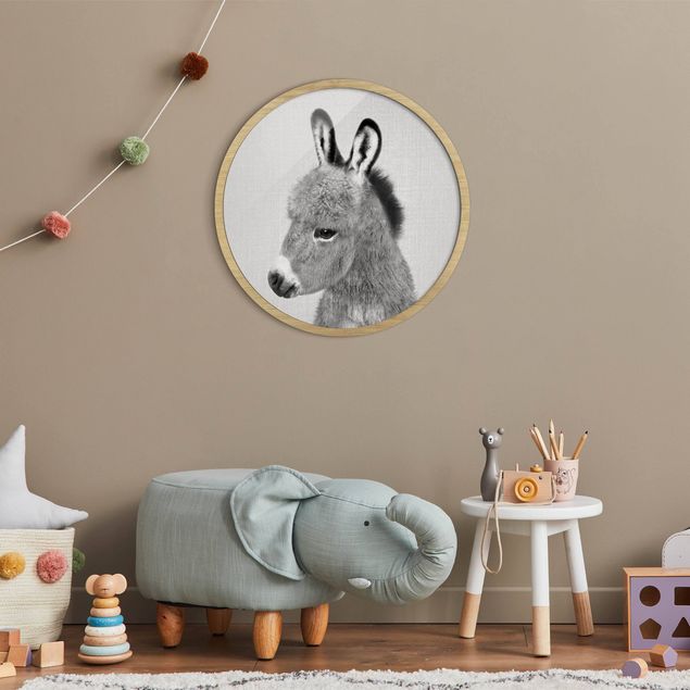Circular framed print - Donkey Ernesto Black And White