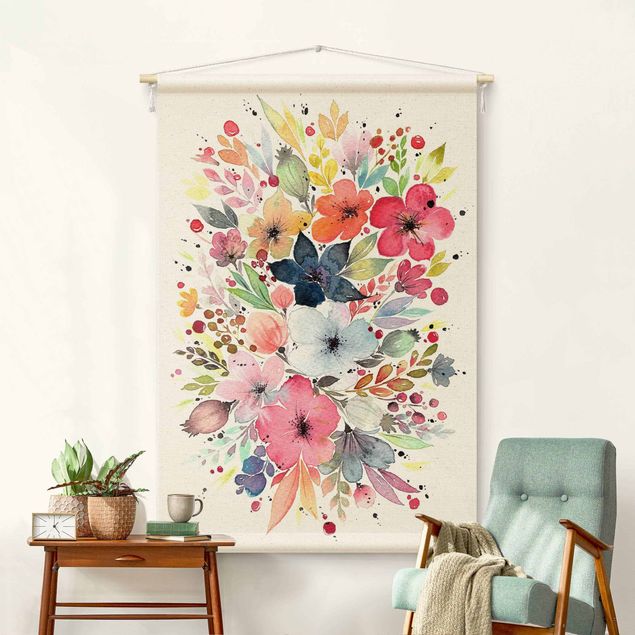 modern tapestry wall hanging Esther Meinl - Colourful Watercolour Flowers