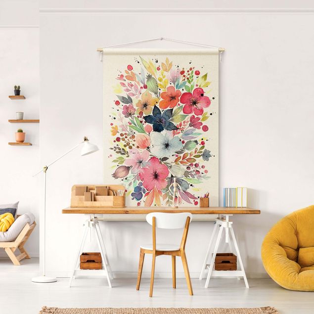 extra large wall tapestry Esther Meinl - Colourful Watercolour Flowers