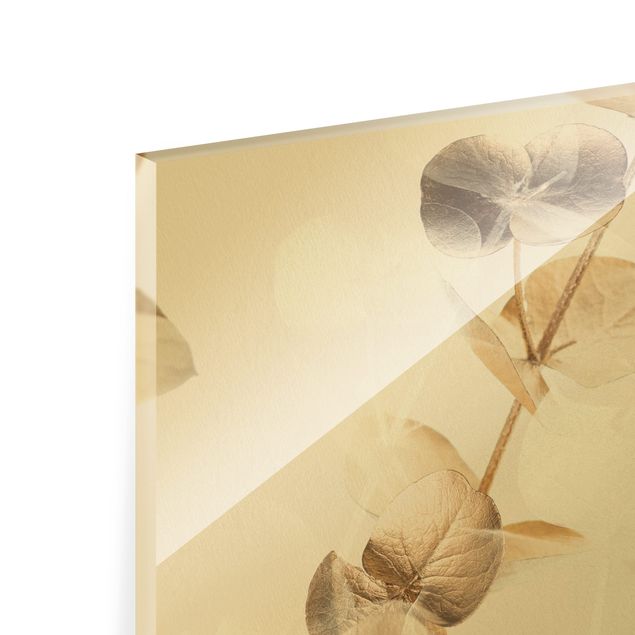 Glass print - Eucalyptus Branches In Gold - 3 parts