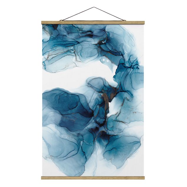 Fabric print with poster hangers - Evolution Blue And Gold - Portrait format 2:3