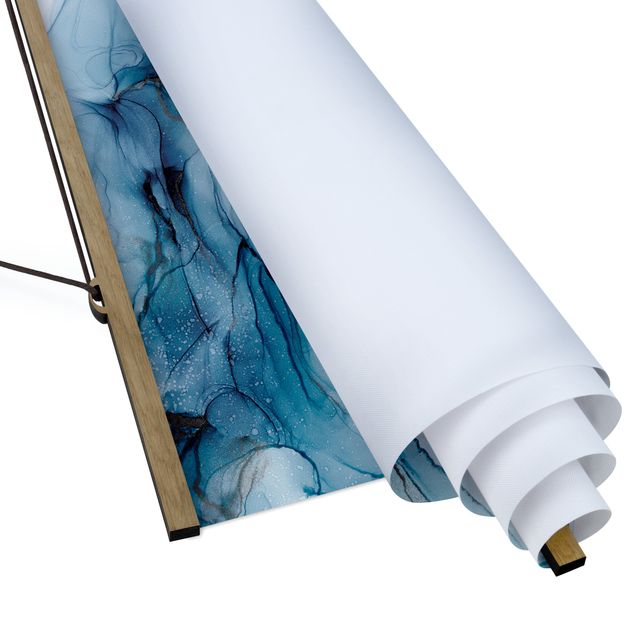 Fabric print with poster hangers - Evolution Blue And Gold - Portrait format 2:3