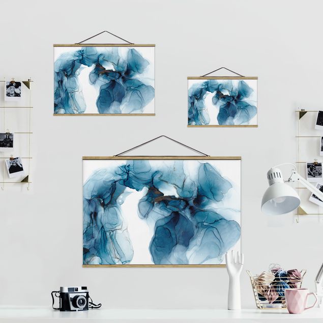 Fabric print with poster hangers - Evolution Blue And Gold - Landscape format 3:2