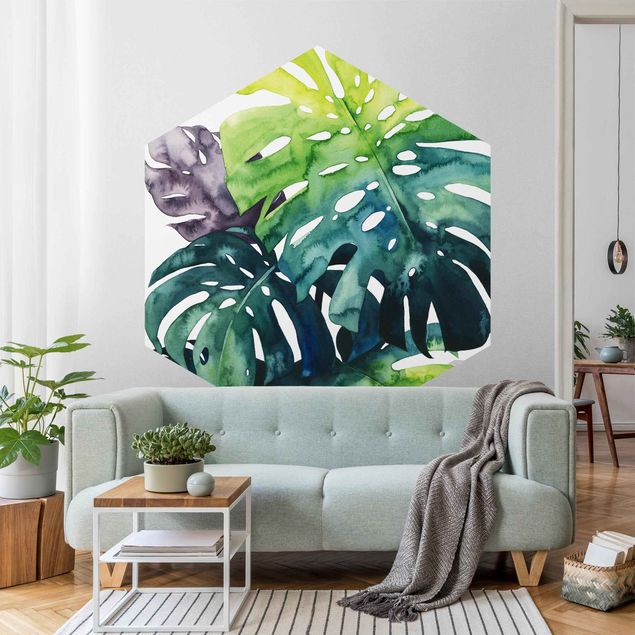 Self-adhesive hexagonal pattern wallpaper - Exotic Foliage - Monstera