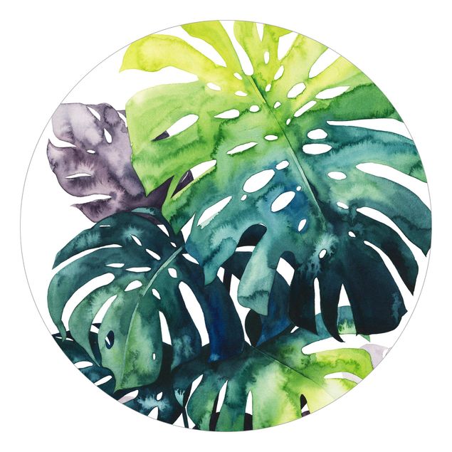 Self-adhesive round wallpaper - Exotic Foliage - Monstera