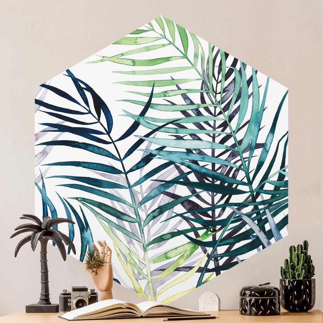 Self-adhesive hexagonal wall mural Exotic Foliage - Palm Tree