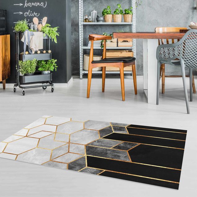 Outdoor rugs Golden Hexagons Black And White