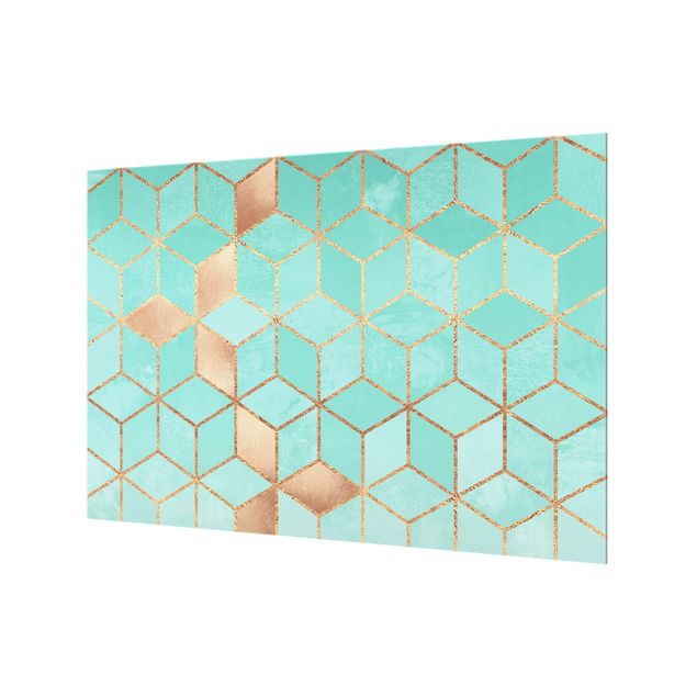 Splashback - Turquoise White Golden Geometry
