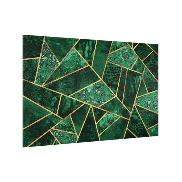 Glass splashback kitchen abstract Dark Emerald With Gold