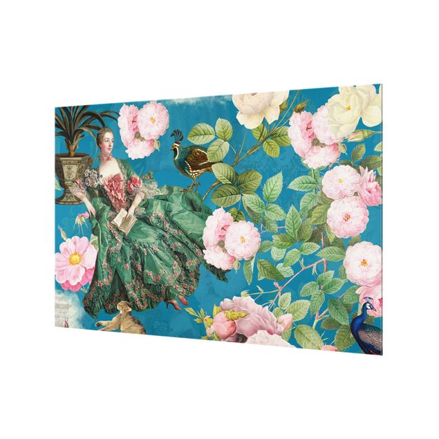 Splashback - Opulent Dress In A Rose Garden On Blue - Landscape format 1:1