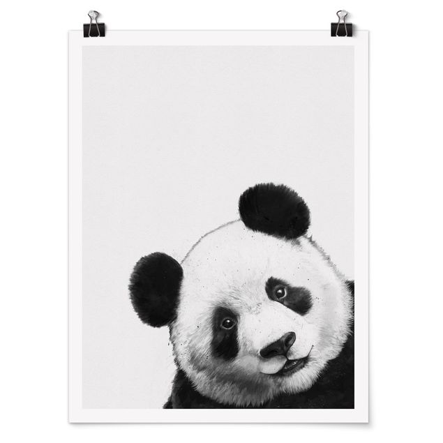 Poster - Illustration Panda Black And White Drawing