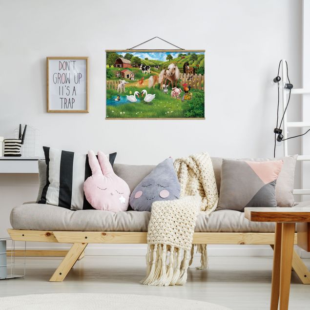 Fabric print with poster hangers - Animal Club International - The Animals On The Farm