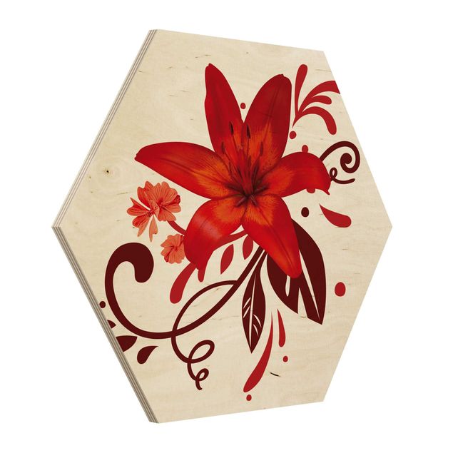 Wooden hexagon - No.BP7 Lily Dream Red