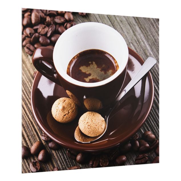 Glass splashback kitchen Coffee Mugs With Coffee Beans