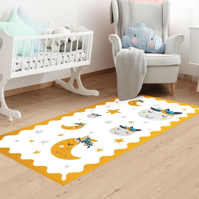 kitchen runner rugs Sleaping Friends Moon And Stars With Frame