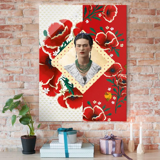 Glas Magnetboard Frida Kahlo - Poppies