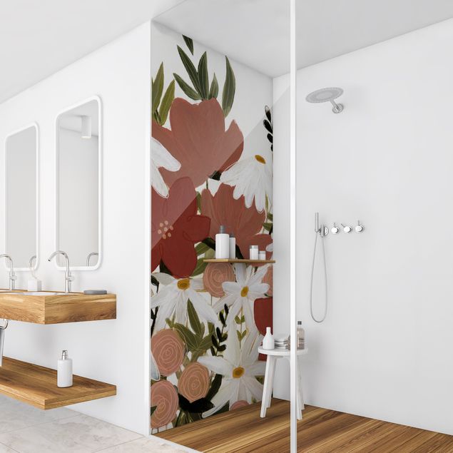 Shower wall cladding - Varying Flowers In Pink And White I