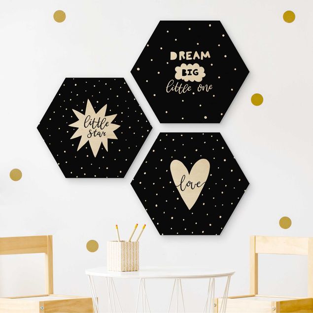 Wooden hexagon - Little Star Set Black